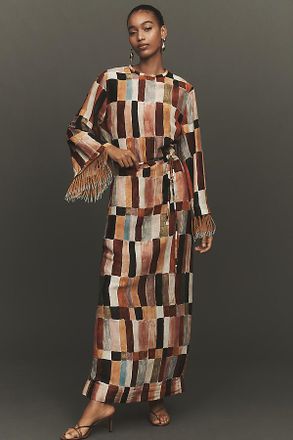 Alemais Marjorelle Linen-Silk Long-Sleeve Maxi Dress