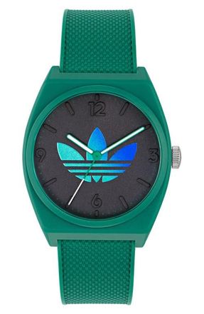 adidas Project Two Resin Strap Watch, 38mm in Green at Nordstrom