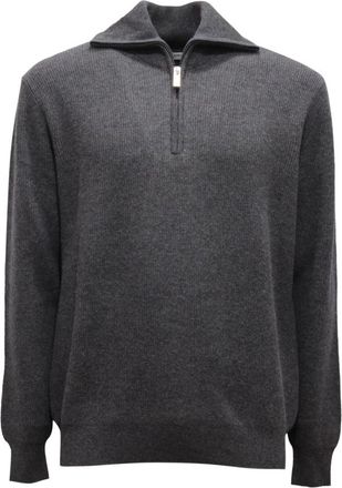 Paolo Pecora Lupetto Mezza Zip - Heren - Coltruien - Grijs - S - Wol - Truien & Vesten