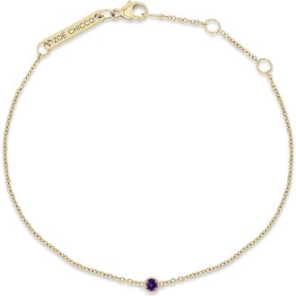 Zo&euml; Chicco 14K Gold Bezel Gemstone Pendant Bracelet in Yellow Gold/Amethyst at Nordstrom, Size 7