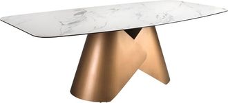 Angel Cerd&aacute; Mesa comedor ovalada barril m&aacute;rmol porcel&aacute;nico y acero color bronce