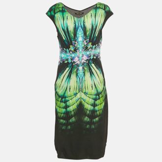 Roberto Cavalli Black Printed Jersey Midi Dress