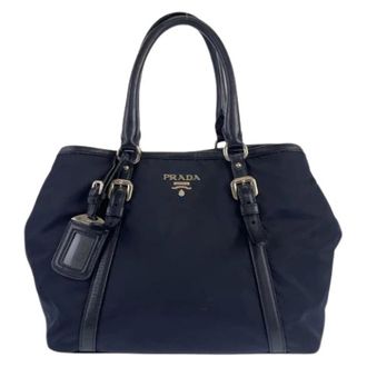Prada Pre-owned Handbags, female, Blue, Size: ONE SIZE Pre-owned Tessuto Nylon Leather Tote Handbag