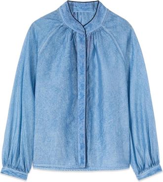 Oltre Lyocell Blend Shirt met D&eacute;lav&eacute; Effect - Dames - Overhemden - Blauw - S - Polyester - Overhemden