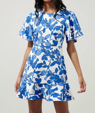 Sugarlips Kohl Flouncy Mini Dress In Blue Floral