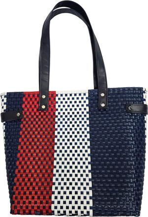 Generic Artisan Handwoven Tote Bag for Women, Handmade Shoulder Handbag, Navy Blue, Red and White Striped Woven Tote, Large Boho Beach Bag for Travel or Every