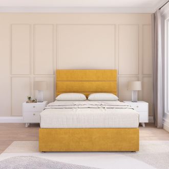 Sloomy Texas Plush Velvet Memory Foam Bed Set With No Drawers, Mattress & Headboard in Gold | Size: King