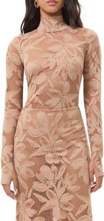 AFRM Zadie Sheer Floral Lace Turtleneck Top in Almond at Nordstrom, Size X-Small