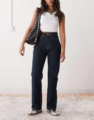 Weekday Resolute - Jeans dritti elasticizzati blu scuro a vita alta