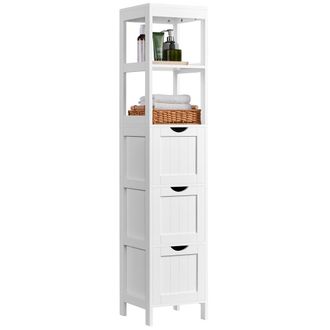 Yaheetech Yaheetech Mobile Bagno Design Compatto Cassettiera Mobiletto Armadietto Alto Colonna 30 &times; 30 &times; 142 Cm Con 3 Cassetti E 2 Scomparti Aperti Per Soggiorn