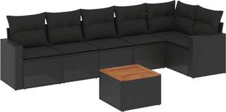vidaXL Set De Comedor De Jard&iacute;n 7 Pzas Y Cojines Rat&aacute;n Sint&eacute;tico Negro Vidaxl