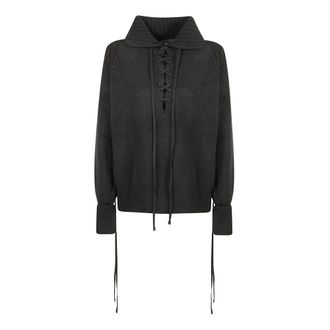 Ermanno Scervino Cashmere Knitwear, female, Black, Size: XS Pure Cashmere Sweater with Handcrafted Braiding