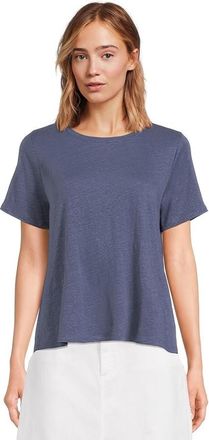 Eileen Fisher T-Shirts Womens Blue Relaxed Fit Crew Neck Pullover BUU583