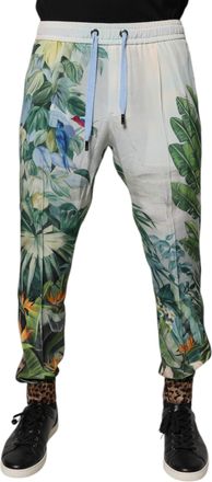 Dolce & Gabbana Mens Multicolor Tropical Jogger Sweatpants Pants Silk