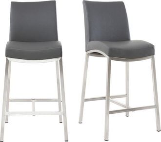 Miliboo Taburete De Bar Aluminio Cepillado Pu Gris Oscuro 66cm Lote De Dos Olly