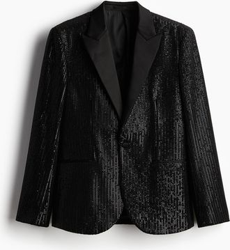 H&M Einreihige Smokingjacke mit Pailletten - Schwarz