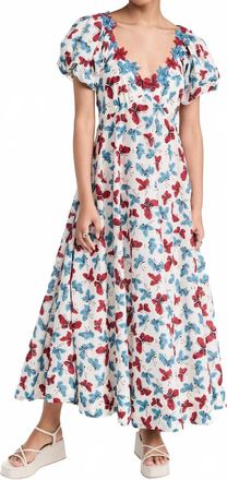 The Great. Opal Butterfly Maxi Dress In Blue Multi