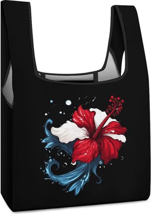 Generic Hibiscus Flower Scuba Diver Shopping Bag Reusable Grocery Tote Bag Foldable Handbag for Travel Picnic