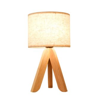 OEM L&aacute;mpara De Mesilla De Noche De Madera Con Iluminaci&oacute;n Led, L&aacute;mpara De Mesa Tr&iacute;pode, Pantalla De Lino Blanco Vintage, Casquillo E27 (bombilla No Inclui