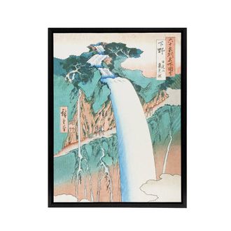 Artery8 Mount Nikko Urami Waterfall Framed Canvas Wall Art Print Hiroshige in Green | Size: W24 x H32