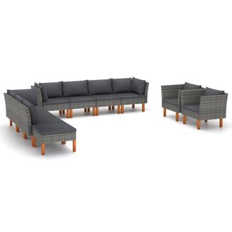 vidaXL Vidaxl - Set Divani Giardino 10pz Polyrattan Legno Di Eucalipto Grigio