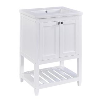 STILVORA Mueble Bajo Lavabo Con Lavabo De Cer&aacute;mica De Pie, Superficie Lacada, Espacio Abierto, Para Ba&ntilde;o, Blanco