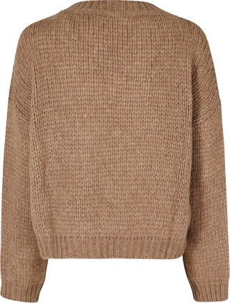 Roberto Collina Chunky Knit Camel V-Neck Sweater with Ribbed Trim