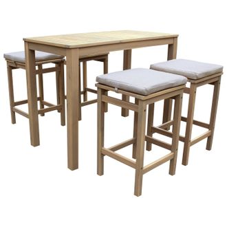 Happy Garden Happy Garden - Conjunto De Mesa Alta Y 4 Taburetes Aruba 4 Plazas De Acacia Cojines Arena
