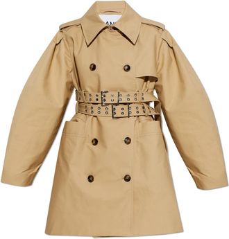 Ganni Trenchcoat van dubbel katoen - Dames - Trenchcoats - Beige - M - Katoen - Jassen