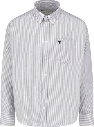 Ami Long-Sleeved Vertical Stripe Shirt With Button-Down Collar