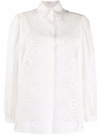 Alberta Ferretti broderie-anglaise long-sleeve shirt - women - Cotton/Polyester - 48 - White