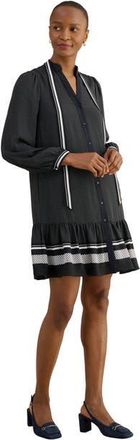 Hobbs London Valerie Ruffle-Hem Mini Shift Dress in Navy Ivory at Nordstrom, Size 10