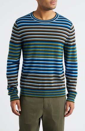 Paul Smith Stripe Merino Wool Crewneck Sweater in Cobalt Blue at Nordstrom, Size Xx-Large