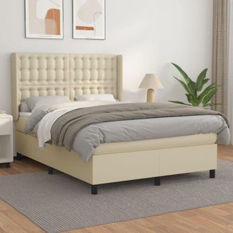 vidaXL Cama Box Spring Con Colch&oacute;n Cuero Sint&eacute;tico Crema 140x200cm Vidaxl