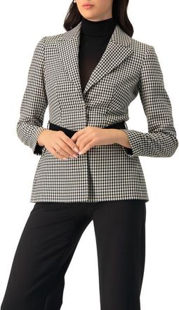 Ivonne Belted Checkered Blazer with Pockets in Black at Nordstrom, Size 10