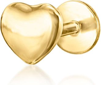 RS Pure by Ross-Simons 14kt Yellow Gold Single Heart Flat-Back Stud Earring
