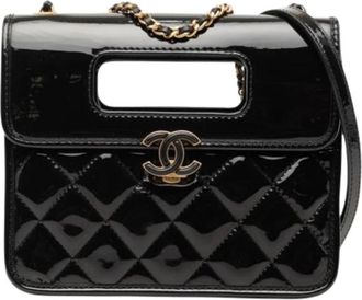 Chanel Pre-owned Gewatteerde Crossbody van Patentleer - Dames - Vintage Handtas - Zwart - ONE Size - Leer - Vintage