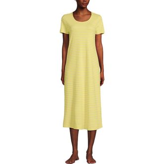 Lands End Cotton Short Sleeve Midcalf Nightgown in Yellow Bliss Simple Stripe at Nordstrom, Size X-Small P