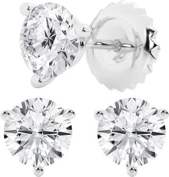 Grown Brilliance 3 Carat Round Cut Lab Grown Diamond Stud Earrings in 18K White Gold, G-H Color, VS Clarity, Gift Box Included