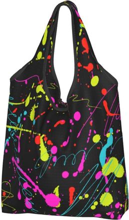 Generic Reusable Grocery Bag,Colorful Paint Splatter Washable Cloth Storage Bag Lightweight Shopping Tote For Women