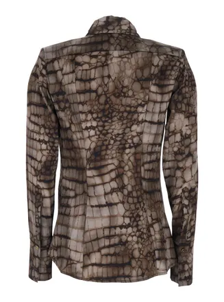Elisabetta Franchi Croc-Print Viscose Blouse - Brown