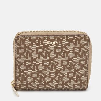 DKNY Dkny Beige/brown Signature Coated Canvas Zip Around Continental Wallet