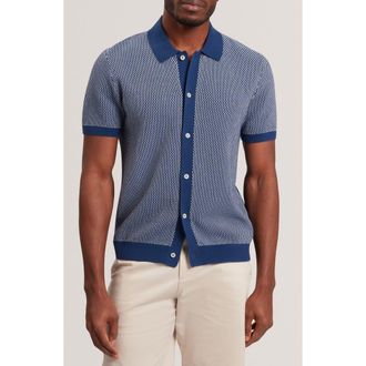 Ted Baker Noliva Short Sleeve Cotton Button-Up Shirt in Mid-Navy at Nordstrom, Size 5