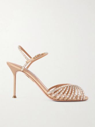 Aquazzura Sandali In Raso Con Cristalli Hold Me 85 - Neutri