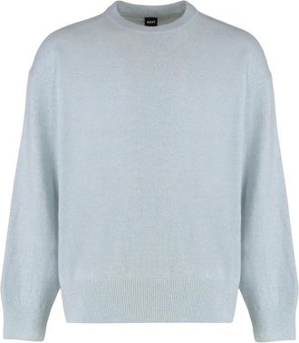 HUGO BOSS C-Hercole Sweater - Heren - Ronde hals truien - Blauw - XL - Wol - Truien & Vesten