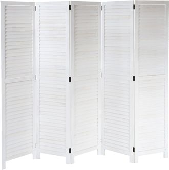 Hhg [nunca Usado] Biombo Hhg-637, Biombo Separador De Ambientes, Aspecto Shabby Vintage, 170x205cm, Blanco