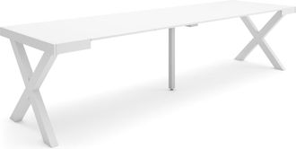 Skraut Home Mesa Consola Extensible, Mesa Comedor Plegable, 300, Para 14 Comensales, Patas Madera Maciza, Estilo Moderno, Blanco - Skraut Home