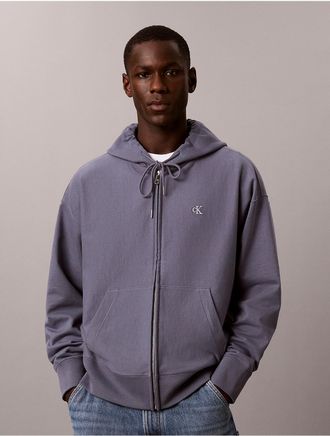 Calvin Klein Jeans Calvin Klein Mens Premium Terry Relaxed Zip Hoodie - Blue - 2XL