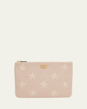 Valentino Garavani Eyelet-Embroidered Canvas Clutch Bag