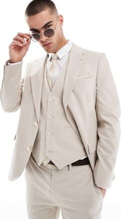 Asos Giacca da abito skinny in misto lino color pietra-Neutro